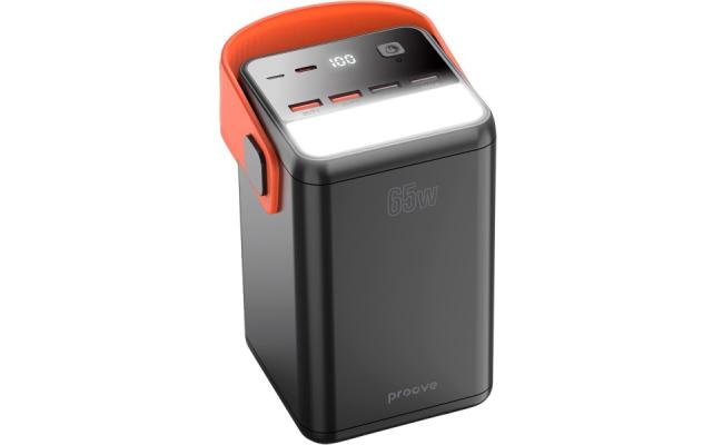Proove Powerbox 65W 60000mAh Portable Battery Power Bank, Type-C + 4 USB-A, Micro USB, with Flashlight - Black